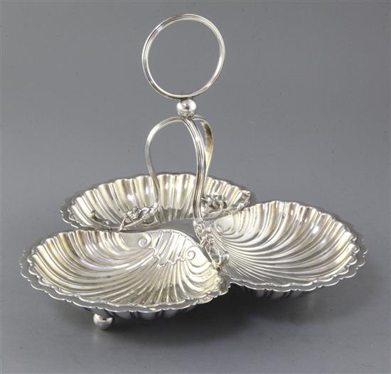 A late Victorian silver trefoil shaped hors doeuvres dish by Josiah Williams & Co, 27.5 oz.